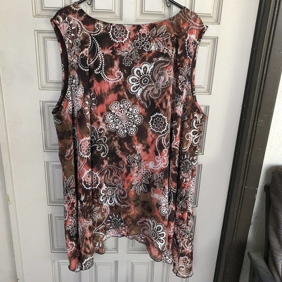 Avenue Tunic Blouse Plus Sz26/28 Earthtones Ruffle Neckline Lined Pre-Ownedt - Picture 7 of 10